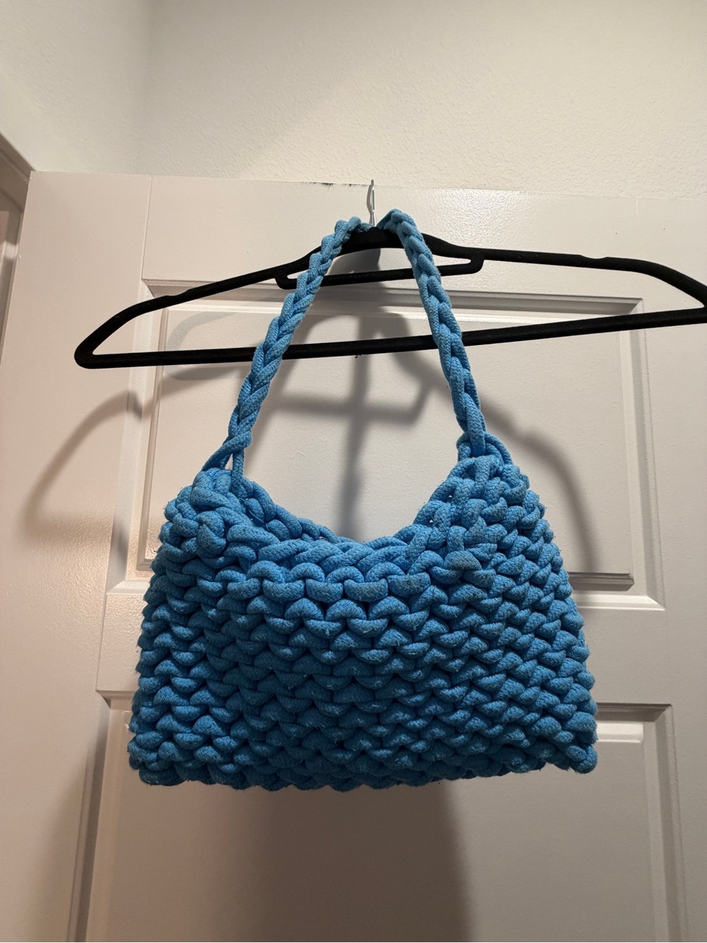 Hand-Knit Chunky Shoulder Bag in Bright Blue